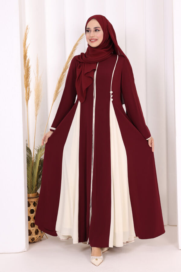 Dubai Biyeli Fermuarlı Ferace 7050 Mürdüm - 1