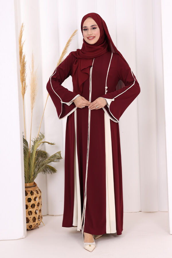 Dubai Biyeli Fermuarlı Ferace 7050 Mürdüm - 2