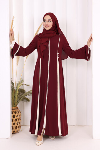 Dubai Biyeli Fermuarlı Ferace 7050 Mürdüm - 3