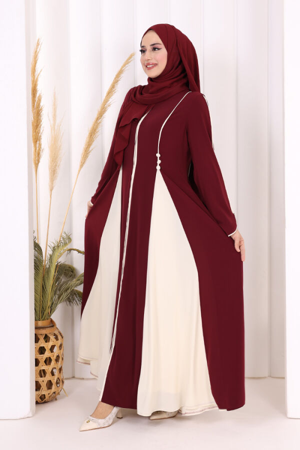 Dubai Biyeli Fermuarlı Ferace 7050 Mürdüm - 4