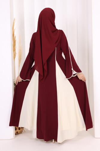 Dubai Biyeli Fermuarlı Ferace 7050 Mürdüm - 5