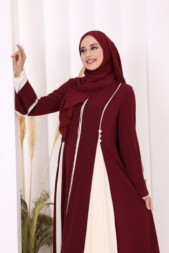 Dubai Biyeli Fermuarlı Ferace 7050 Mürdüm - 6