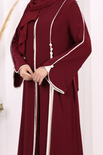 Dubai Biyeli Fermuarlı Ferace 7050 Mürdüm - 7