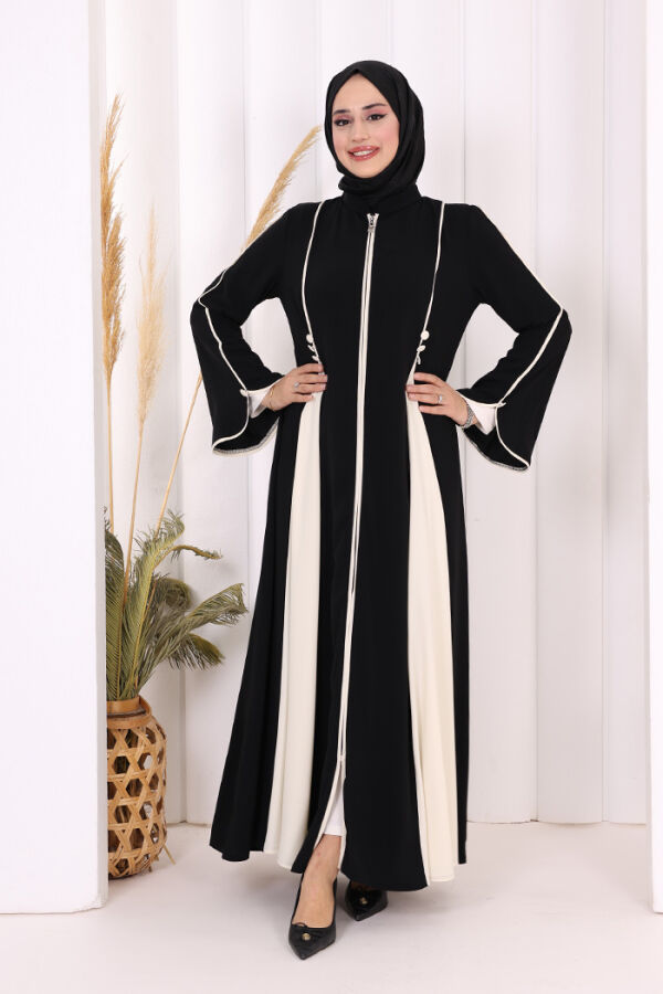 Dubai Biyeli Fermuarlı Ferace 7050 Siyah - 1