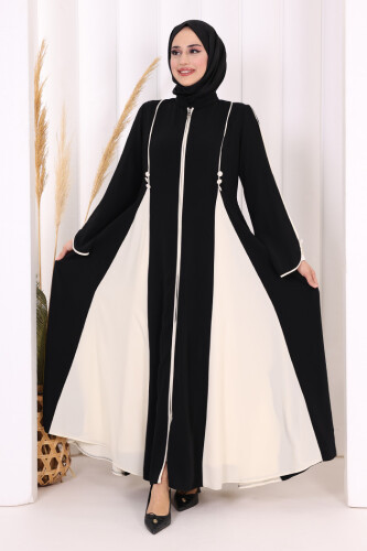 Dubai Biyeli Fermuarlı Ferace 7050 Siyah - 2