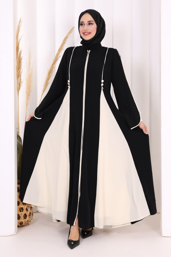 Dubai Biyeli Fermuarlı Ferace 7050 Siyah - 2
