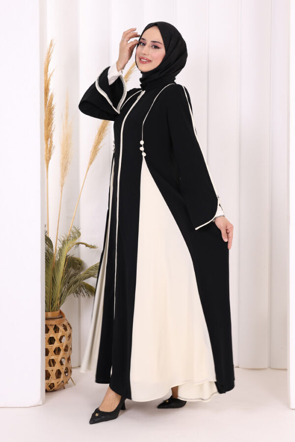 Dubai Biyeli Fermuarlı Ferace 7050 Siyah - 3