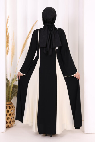 Dubai Biyeli Fermuarlı Ferace 7050 Siyah - 5