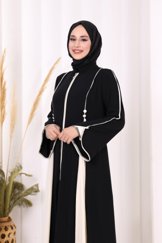 Dubai Biyeli Fermuarlı Ferace 7050 Siyah - 7