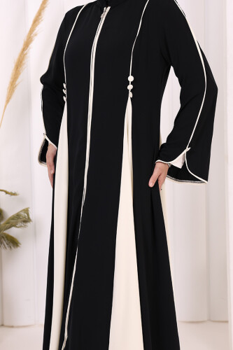 Dubai Biyeli Fermuarlı Ferace 7050 Siyah - 8