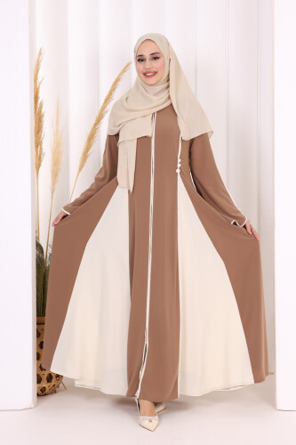 Dubai Biyeli Fermuarlı Ferace 7050 Taba 