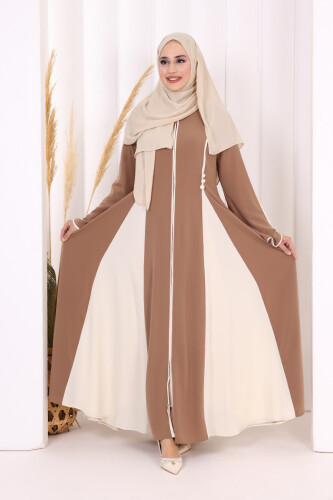 Dubai Biyeli Fermuarlı Ferace 7050 Taba - 2