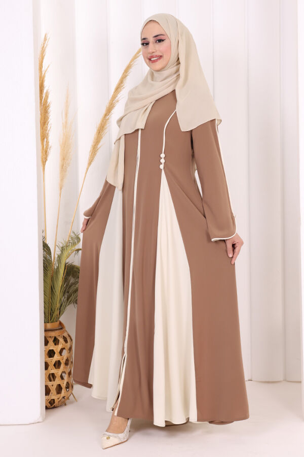 Dubai Biyeli Fermuarlı Ferace 7050 Taba - 3