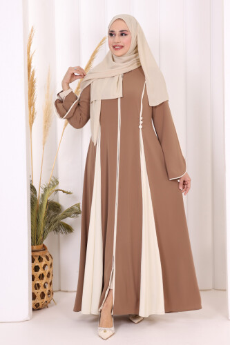 Dubai Biyeli Fermuarlı Ferace 7050 Taba - 4