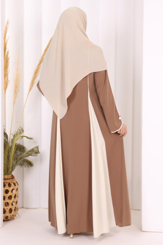 Dubai Biyeli Fermuarlı Ferace 7050 Taba - 6