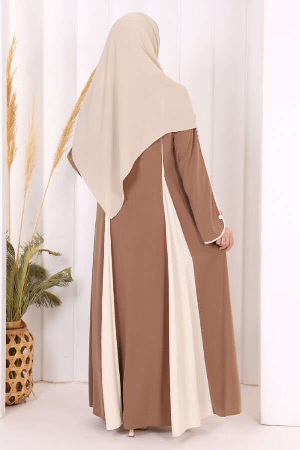 Dubai Biyeli Fermuarlı Ferace 7050 Taba - 6