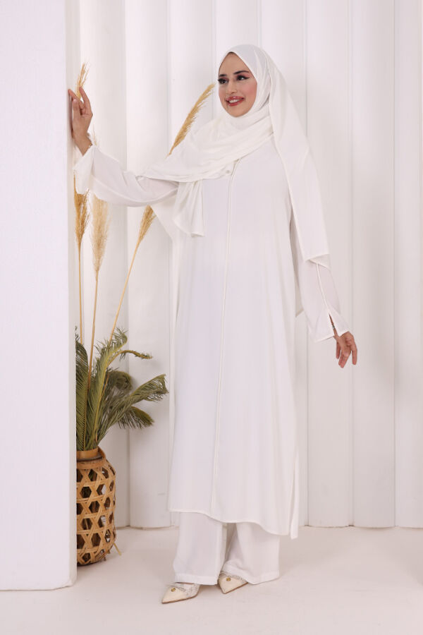 Biyeli Pantolonlu Tunik Takım 8001 Ekru - 2