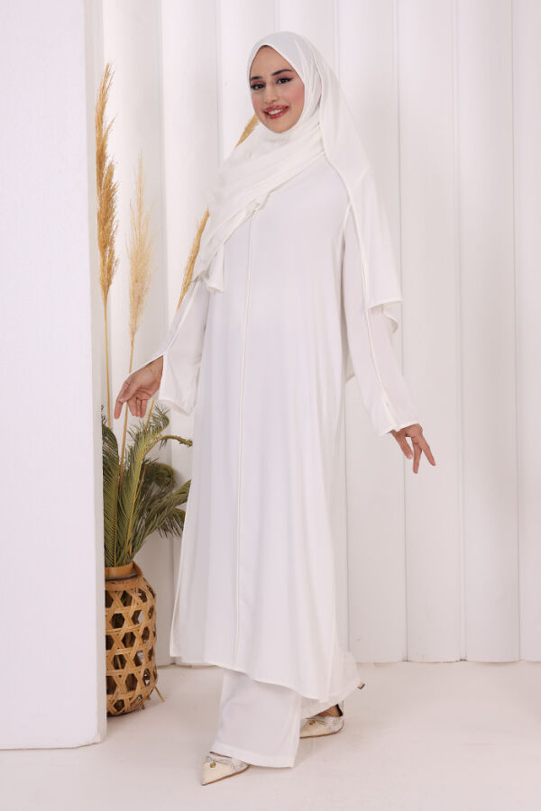 Biyeli Pantolonlu Tunik Takım 8001 Ekru - 3
