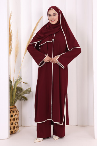 Biyeli Pantolonlu Tunik Takım 8001 Mürdüm