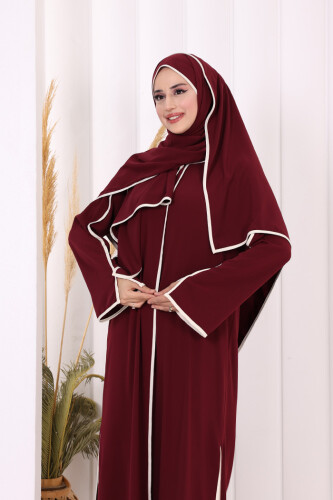 Hac Umre Biyeli Pantolonlu Tunik Takım ŞAL HEDİYE 8001 Mürdüm - 6