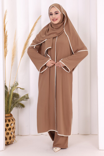 Biyeli Pantolonlu Tunik Takım 8001 Taba