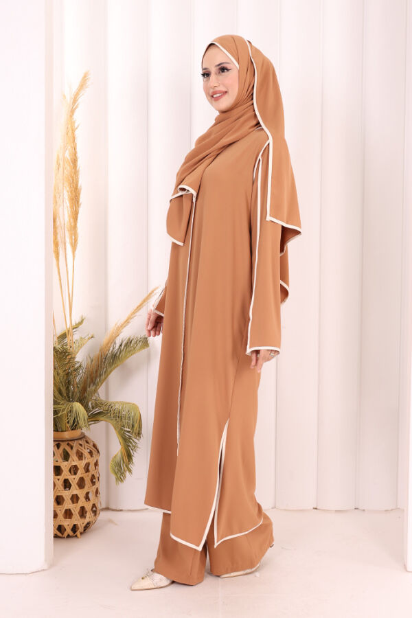 Hac Umre Biyeli Pantolonlu Tunik Takım ŞAL HEDİYE 8001 Taba - 4