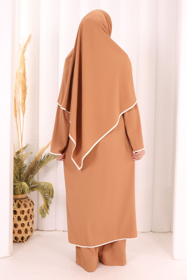 Hac Umre Biyeli Pantolonlu Tunik Takım ŞAL HEDİYE 8001 Taba - 5