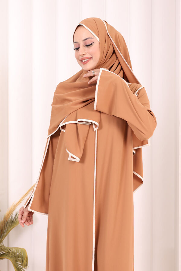 Hac Umre Biyeli Pantolonlu Tunik Takım ŞAL HEDİYE 8001 Taba - 6