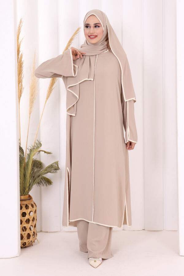 Biyeli Pantolonlu Tunik Takım 8001 Vizon - 1