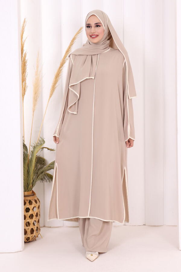 Biyeli Pantolonlu Tunik Takım 8001 Vizon - 2