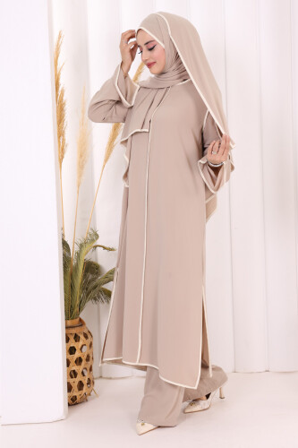 Biyeli Pantolonlu Tunik Takım 8001 Vizon - 3