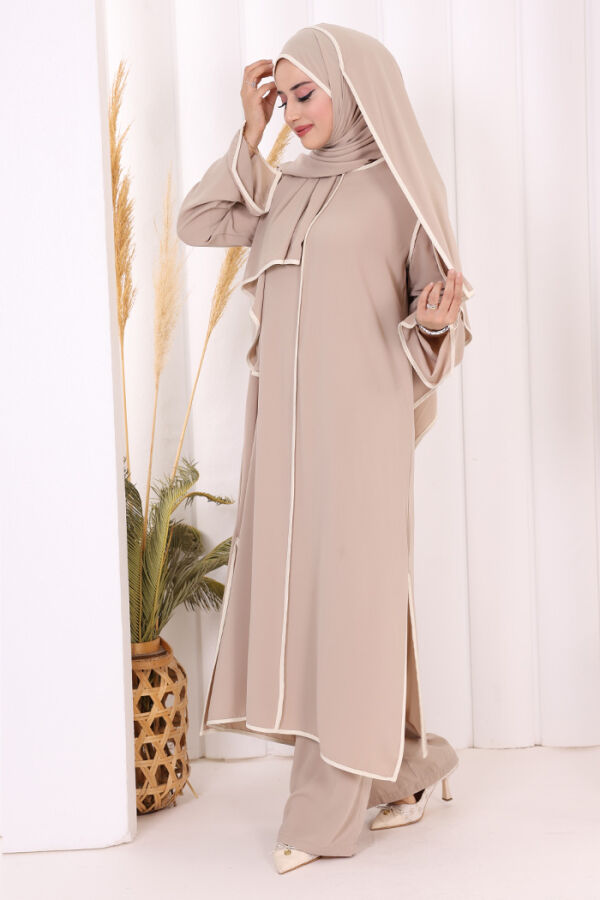 Biyeli Pantolonlu Tunik Takım 8001 Vizon - 3