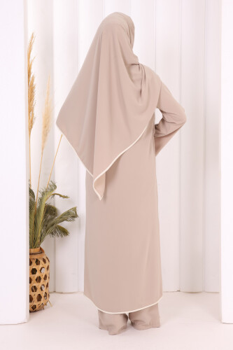 Biyeli Pantolonlu Tunik Takım 8001 Vizon - 4