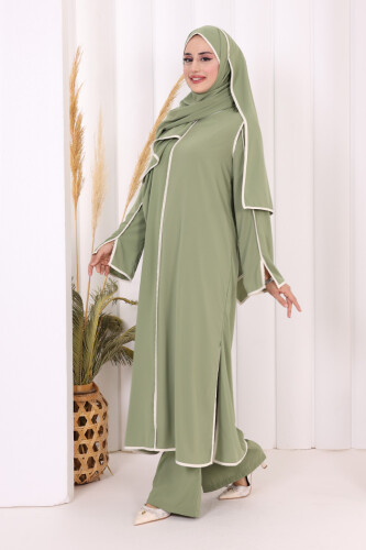 Biyeli Pantolonlu Tunik Takım 8001 Yeşil - 4