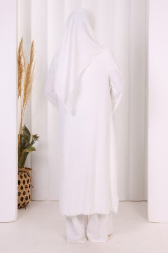 Biyeli Uzun Tunik Pantolon Takım 8005 Ekru - 4