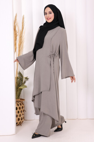 Biyeli Uzun Tunik Pantolon Takım 8005 Gri - 3