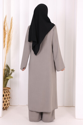 Biyeli Uzun Tunik Pantolon Takım 8005 Gri - 4