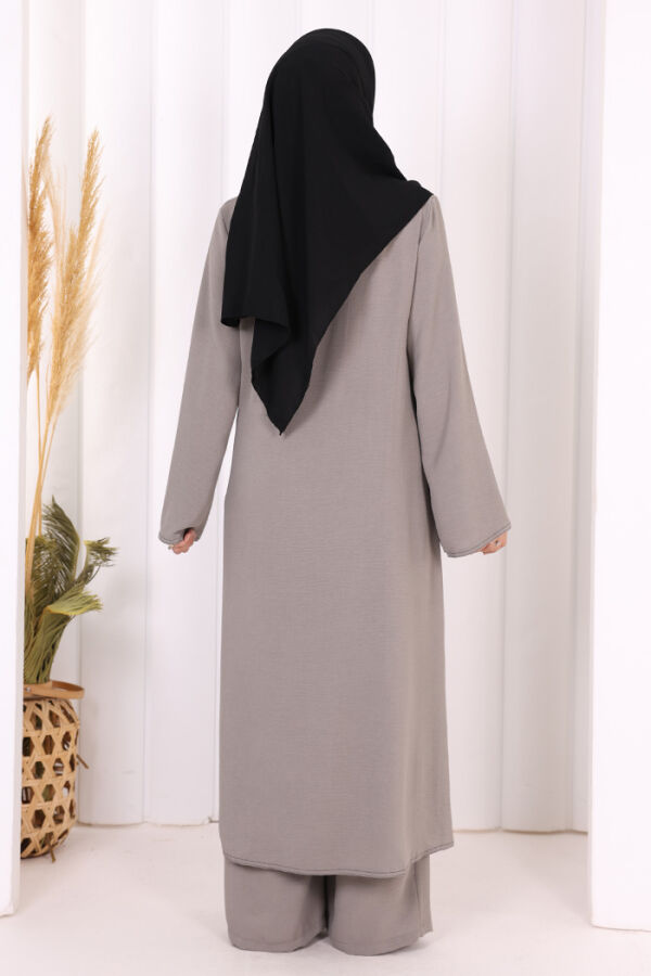 Biyeli Uzun Tunik Pantolon Takım 8005 Gri - 4