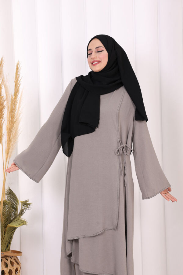 Biyeli Uzun Tunik Pantolon Takım 8005 Gri - 5