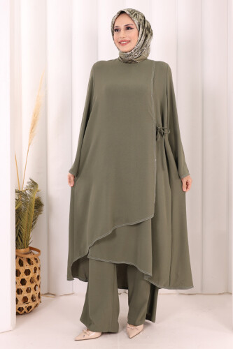Biyeli Uzun Tunik Pantolon Takım 8005 Haki 