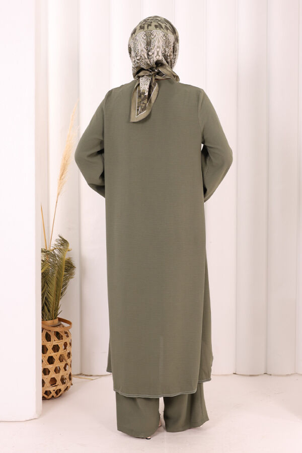 Biyeli Uzun Tunik Pantolon Takım 8005 Haki - 4