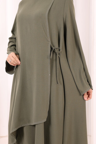 Biyeli Uzun Tunik Pantolon Takım 8005 Haki - 6