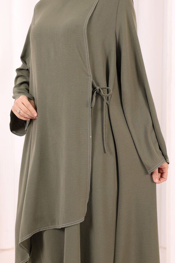 Biyeli Uzun Tunik Pantolon Takım 8005 Haki - 6