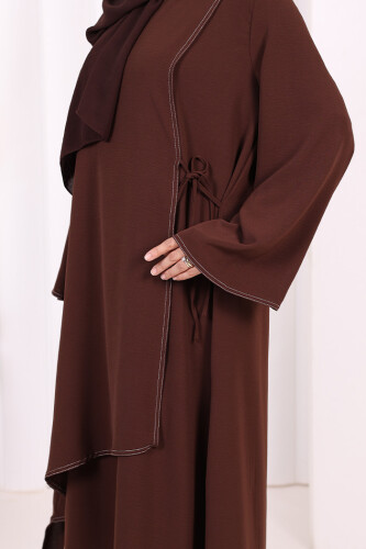 Biyeli Uzun Tunik Pantolon Takım 8005 Kahverengi - 6