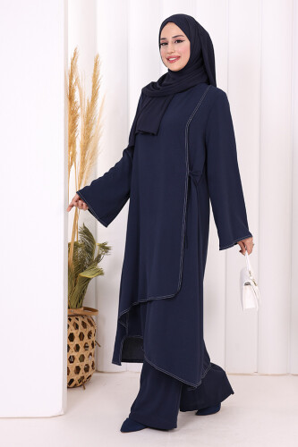 Biyeli Uzun Tunik Pantolon Takım 8005 Lacivert - 2
