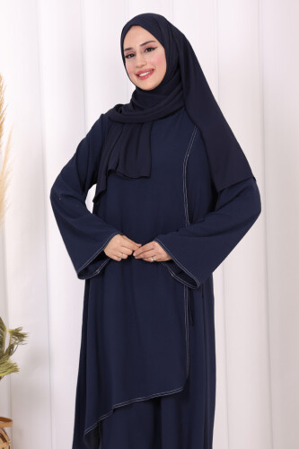 Biyeli Uzun Tunik Pantolon Takım 8005 Lacivert - 5