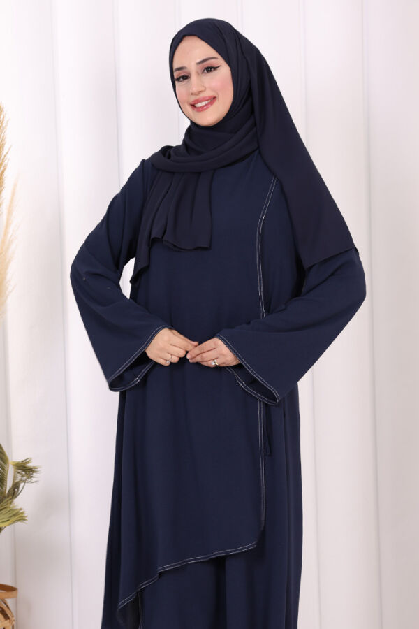 Biyeli Uzun Tunik Pantolon Takım 8005 Lacivert - 5