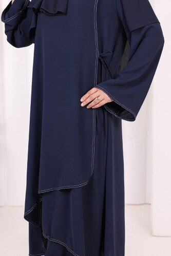Biyeli Uzun Tunik Pantolon Takım 8005 Lacivert - 6