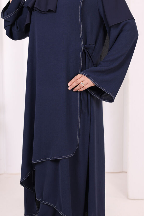 Biyeli Uzun Tunik Pantolon Takım 8005 Lacivert - 6