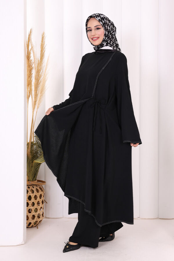 Biyeli Uzun Tunik Pantolon Takım 8005 Siyah - 3
